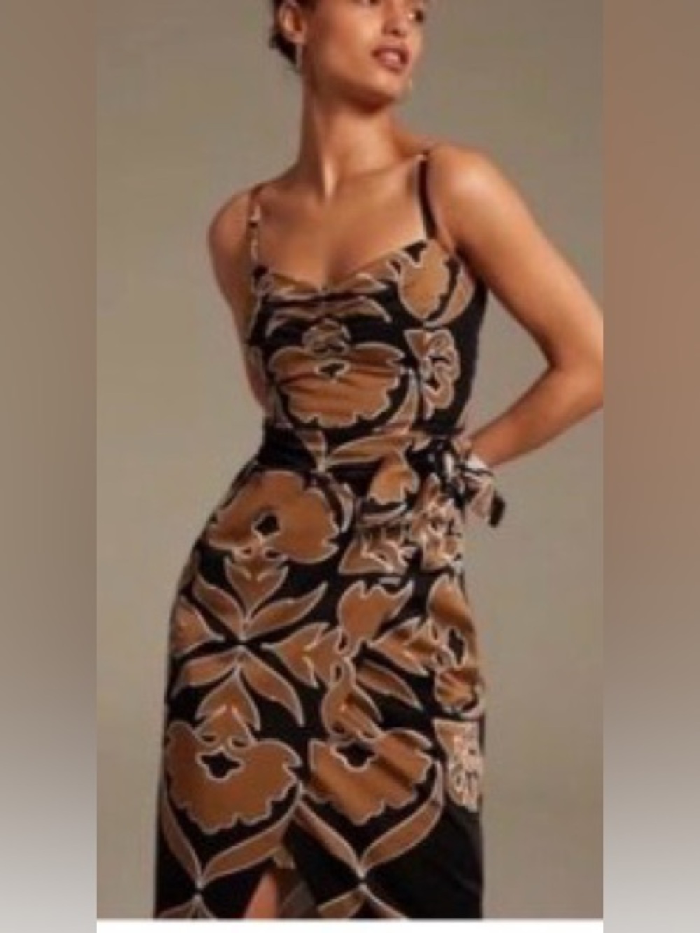 White House Black Market Black and Brown Floral Midi Slip Dress